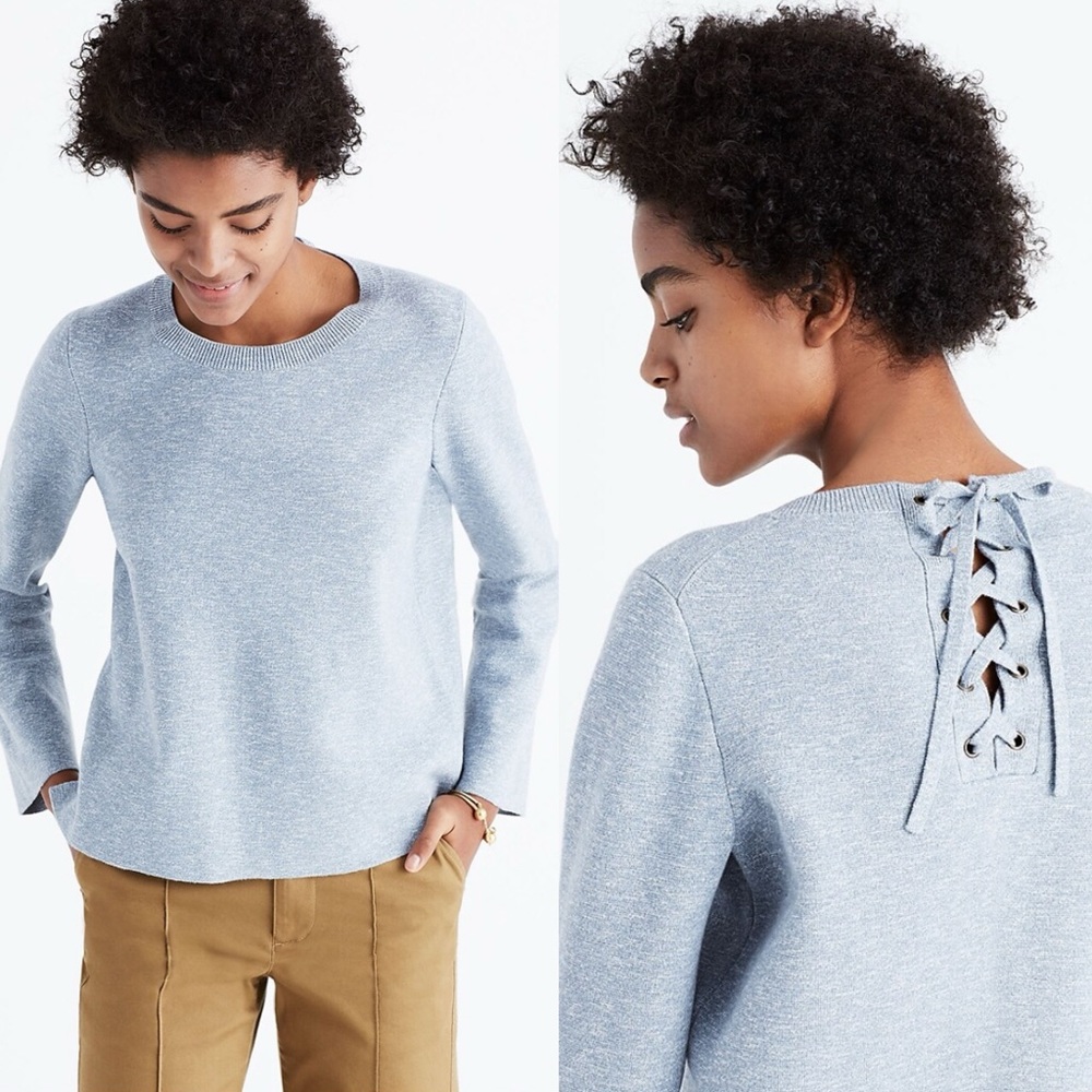 MADEWELL • Grey Laced-Back Pullover Sweater